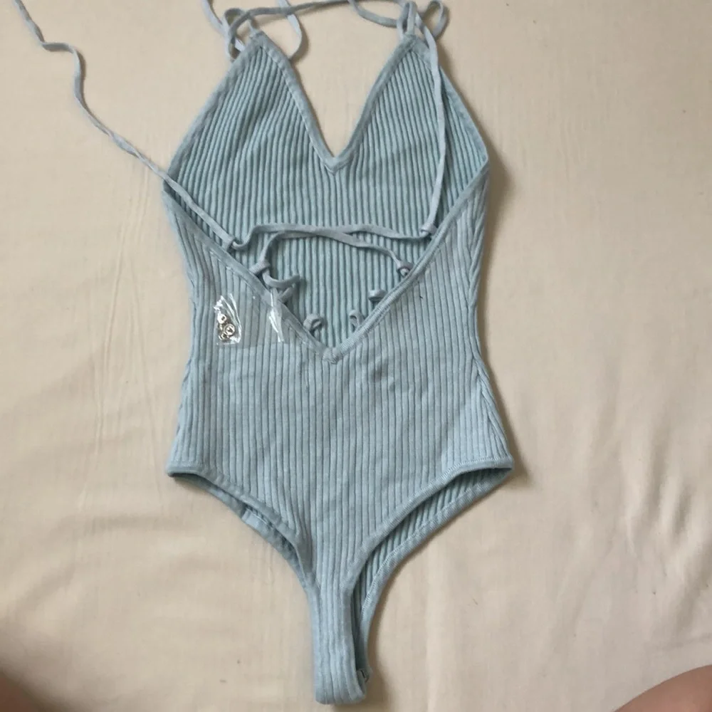 About Us Blue Ribbed Unitard - Picture 2 of 4